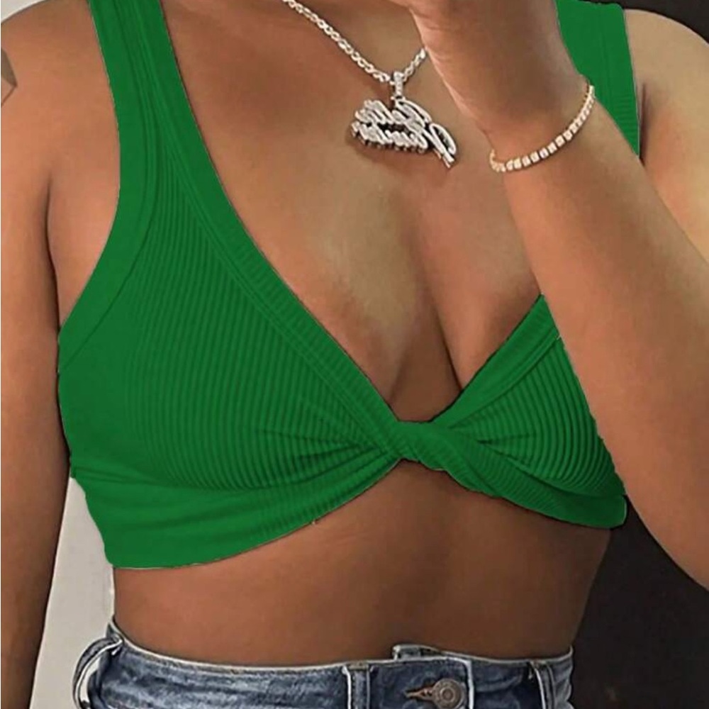 Green Twist Front Crop Top